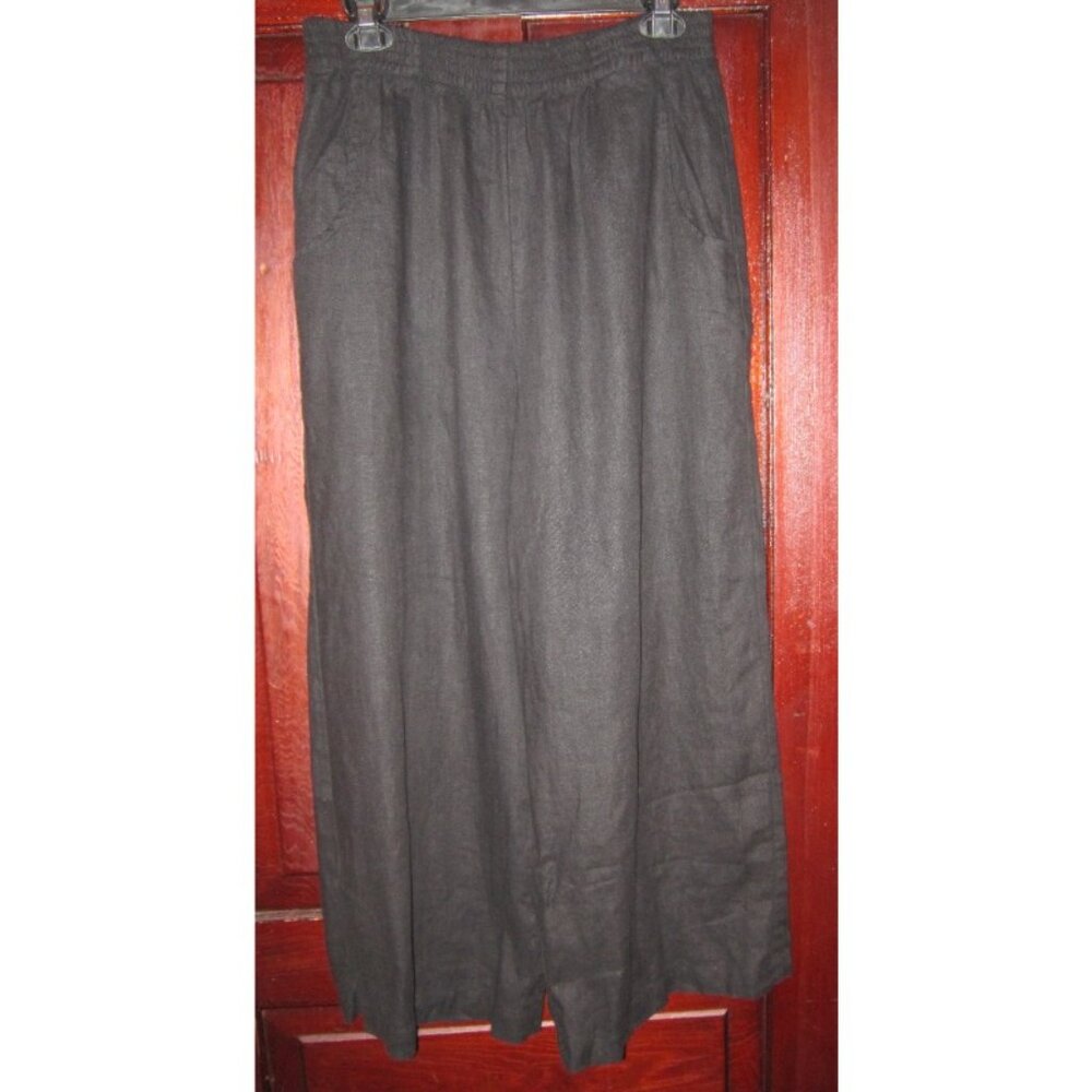 Black Linenfox Wide Leg Linen Pants Size Large